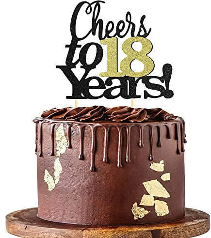 Sumerk Cheers to 18 Years Cake Toppers 18th Birthday Cake Topper Wedding Anniversary Party Decorations Supplies - 1 Pack