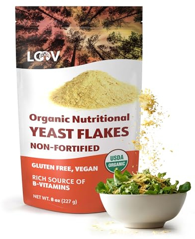 LOOV Organic Non-Fortified Nutritional Yeast Flakes, Toasted Unfortified Nooch, Vegan, Non-GMO, Gluten Free, Good Source of B-Vitamins, No Added Vitamins, Resealable Bag, 227 Grams