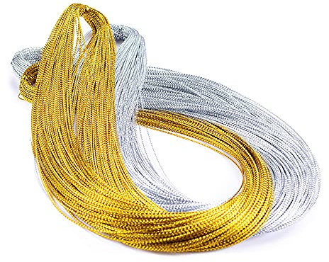 CYIOU 2 Stück Gold und Silberkordel 2mm x 200 Meter Goldkordel zum Basteln Goldkordelschmuck Goldkordel zum Basteln für Geschenkverpackungen Basteln und Dekoration (Gold + Silber)