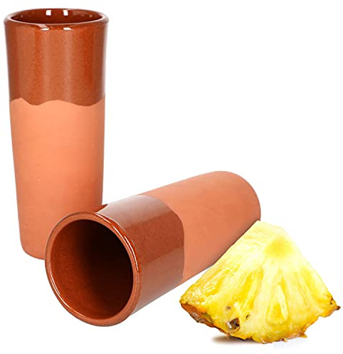 MamboCat 2er Pack Tonbecher Set 250 ml I Mittelalter Trinkbecher Handarbeit I Met Becher Wikinger Glas I Ton Weinbecher Teil-glasiert I Ton Geschirr mediterraner Stil I Glühwein Becher ohne Henkel