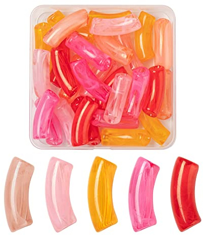 PandaHall 30 st imitation ädelsten och akryl böjda rörpärlor 5 färger långa böjda tubnudlar kontakt pärlor för gör-det-själv-armband smyckestillverkning