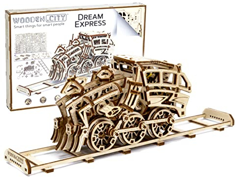 WOODEN.CITY Modèle en Bois À Construire - Dream Express Mécanique, Puzzle 3D DIY, Cadeau Homme, Laser Coupe, Puzzle 3D Bois, Train, Circuit Train Bois, Locomotive, Maquette en Bois à Construire
