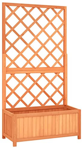 Catherinol Garten-Spalier mit Blumenkasten, Pflanzkübel mit Rankgitter, Sichtschutz Balkon, Pflanzkasten, Blumenkasten, Blumenbeet, Beet Balkon, Terrassen-sichtschutz, Braun 70x30x135 cm Tannenholz