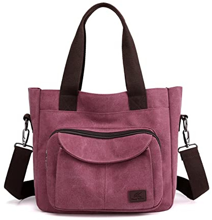 PORRASSO Bolso Bandolera de Mujer Bolso de Hombro de Lona Tote Bolsos de Mano Señora Crossbody Bag para Compras Viajes Trabajo Uso Diario Violeta