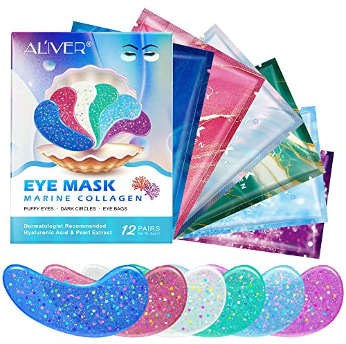 Patch Occhi-Eye Patch, Under Eye Mask, Eye Gel Pads, Maschera per Gli Occhi,Maschera occhi e Viso al Collagene per Idratante, Anti-età, Anti-Rughe,Cerchi Scuri ed Elimina Tasche,12 Pezzi