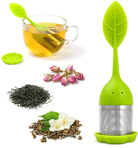 Loose Leaf Tea Infusers, Silicone Tea Infuser Fine Mesh Loose Tea Strainer Silicone Lid Tea Cup Filter for Loose Leaf Tea or Herbal Tea(1Pack, Green)