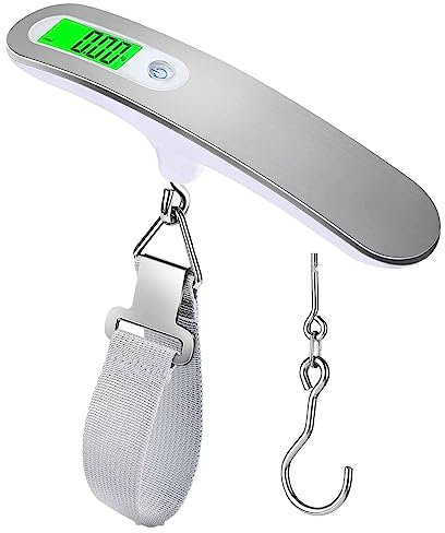 Gepäckwaage Hochpräzise Gepäckwaage, tragbare Kofferwaage, digital, elektronisch, 110 lb/50 kg, digitale Hängewaage für Reisen mit Haken (Silber)