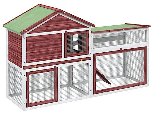vidaXL Kaninchenstall, Hasenstall mit Nistkasten Freilaufgehege, Kaninchenkäfig für Außenbereich, Kleintierstall Kleintierhaus, Mokka Massivholz Kiefer