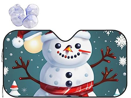Windschutzscheiben-Sonnenschutz mit weihnachtlichem Schneemann-Motiv, faltbar, geeignet für die meisten Autos, hält Ihr Fahrzeug kühl