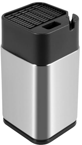 Povxlum Knife Block with Sharpener Stainless Steel Space Saver Knife Storage Holder for up to 13 Knives with 1 Scissors Slot Non-Slip and Breathable Bottom Detachable Knife Holder Easy to Clean