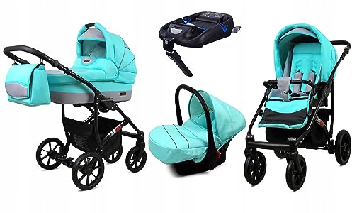 BabyLux® Kinderwagen Set 4 in 1 - Largo - incl. Babywanne, Buggy Sportsitz, Auto-Babyschale, ISOFIX-Basisstation - Autositz - Kinderwagenset - Kombikinderwagen mit Wickeltasche usw.