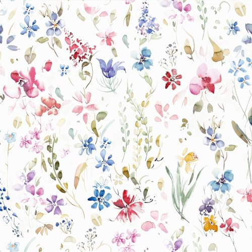 VEELIKE Papier Peint Feuillage Blanc Aquarelle Papier Peint Adhesif Fleur Bleu Papier Adhésif pour Meuble Vintage Rouleau Adhesif Decoratif Chambre Armoire Salle de Bain Imperméable 44,5cm×300cm