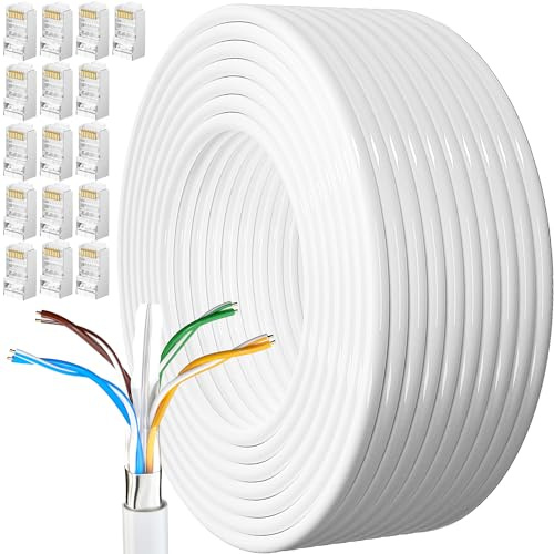 Lan Kabel 80 Meter, Cat 6 Geschirmt Verlegekabel 80m Netzwerkkabel Weiß Outdoor Lange High Speed Installationskabel Patchkabel Ethernetkabel FTP 23AWG Rj45 Gigabit Internetkabel