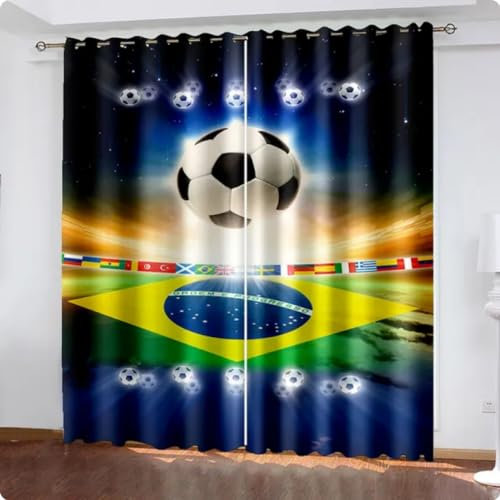 IMASHI Karikatur Fußball Vorhänge Kinder Jungen Vorhänge für Wohnzimmer Schlafzimmer Wohnkultur Vorhänge 150x166cm