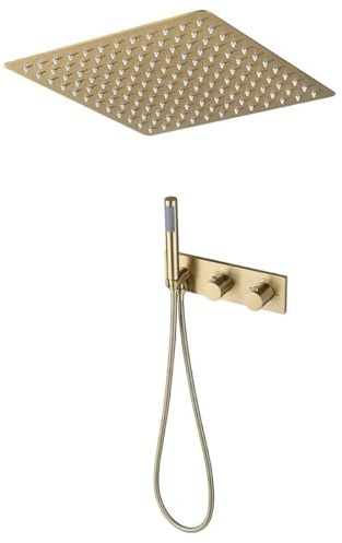 BEITH Ensemble de Douche Encastré, 12/16inch Pluie Colonne de Douche Thermostatique, Système de Douche Encastré Pose au Plafond, Douchette en Cuivre, Durable (Robinet de Baignoire en Option)