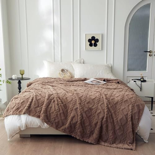 QOFLY Manta de Forro Polar mullida, Color marrón, Manta Grande, cálida para Invierno, Suave, XXL, 200 x 230 cm, para decoración de habitación, sofá
