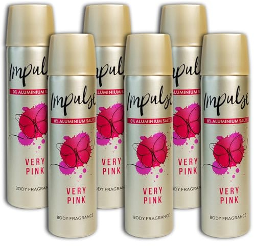 Impulse - Desodorante en spray (6 unidades, sin aluminio, 6 x 75 ml), color rosa