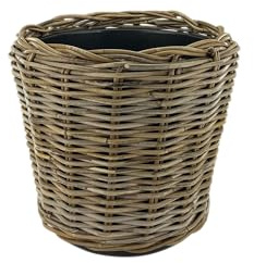 WDMT Rattan-Pflanzkorb Drypot – ø 42 x 44 cm – Nachhaltiger Blumentopf mit wasserdichtem Innentopf – Grauer Korb für Zimmerpflanzen – Blumentöpfe für drinnen – Grau