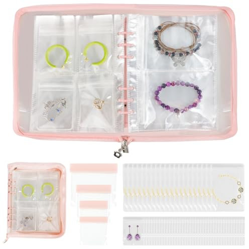 WATUNID Schmuckaufbewahrung Reise, Transparentes Schmuck-Aufbewahrungsbuch mit 64 PVC Tasche, Tragbares Schmuck Organizer, Anti-Oxidation Ohrringe Aufbewahrung, Jewelry Organizer für Halskette, Ringe