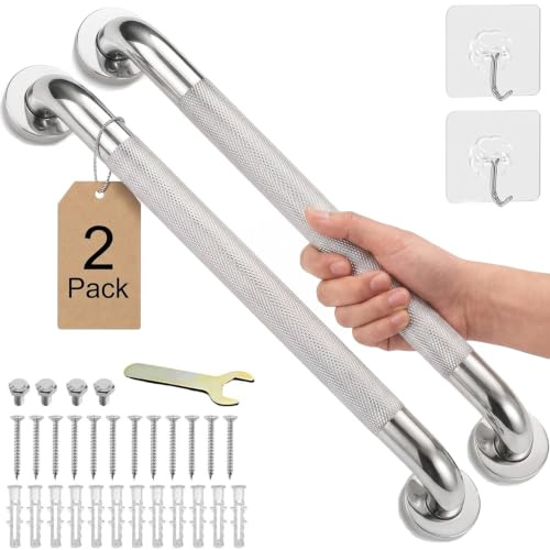 Haltegriff Bad 50cm Edelstahl 304 Rutschfest Sicherheitsgriff 2er Pack | Für Badewanne Dusche WC als Wandgriff: Dient Senioren und Behinderten als Aufstehhilfe in Chrom Optik