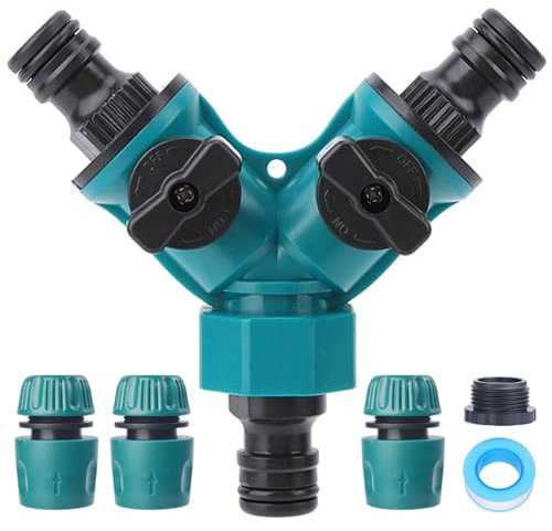 YUANBAO Garden Hose Splitter 2 Way, Y Water Tap Splitter with Individual ON-Off Valves, 3 Way Hose Connector, PTFE Tape, 3pcs 1/2 Inch Hose End Quick Connectors