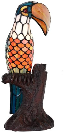 Bieye L30813 Tukan auf Baumstamm, Tischlampe im Tiffany-Stil, Buntglas, Nachtlicht. 16,25 Zoll hoch