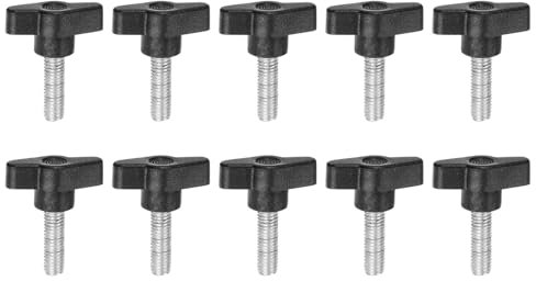 QUARKZMAN 10Pcs Vis de Serrage Étoile M8 x 25mm Filetage Mâle Plastique Boutons de Goujon en T Poignées Filetées en T Serrage Manuel Vis à Oreilles, Noir