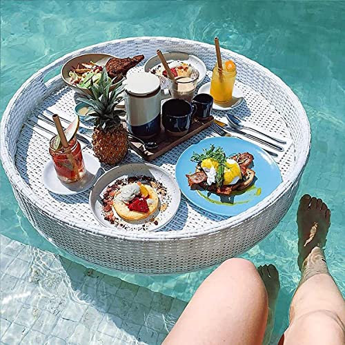 Schwimmendes Tablett Schwimmende Schublade, Runde Rattan Gewebt Fach, Schwimmenden Tablett-Tisch Für Pool Getränke, Wasser, Lebensmittel, 80X80X20, Kaffee Farbe (Weiß 60 * 60 * 20)
