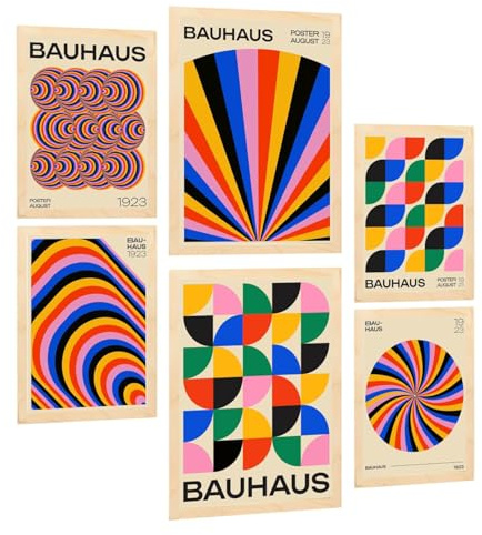 Nacnic-Set mit 6 Postern Geometrische Bauhaus-Farben und -Formen Designillustrationen zur Dekoration der Wände Ihres Zuhauses. Räume A3 & A4 Rahmenlos