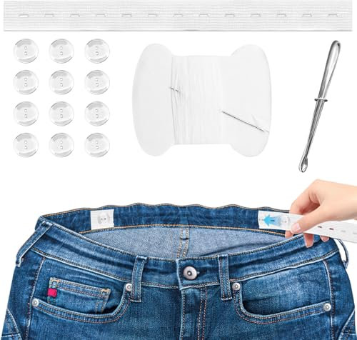 hosenknopf verlängerung，6-teiliger Jeans-Taillenspanner, Taillenversteller für Kinder,verstellbarer elastischer Taillenverlängerer, Hosenbund mit 12 Knöpfen, Nadeln und Faden, Gürteleinfädelwerkzeug