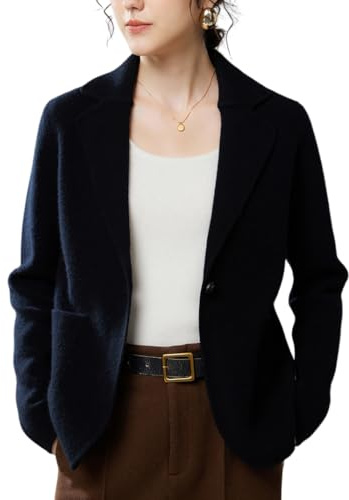 DISSA Cardigan Cachemire Femme Col Revers Blazer,Noir,42