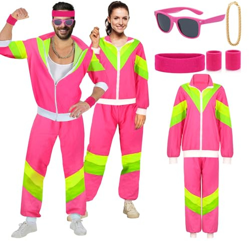 YADODO 90er 80er Jahre Outfit Herren Mottoparty 80er Jahre Trainingsanzug Jacke Hose Anzug Accessoire New Kids Kostüm 80er Jahre Kleidung Herren Damen Vintage Rocker Bad Taste Kostüm für Karneval