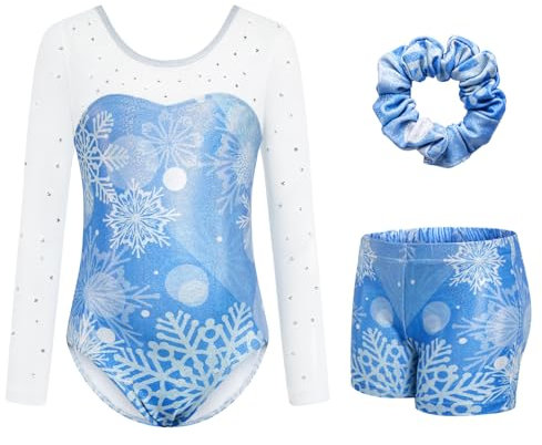 JiAmy Gymnastikanzug Mädchen, Turnanzug Turnshorts Haarband Set Turnanzug Leotard Set für 3-12 Jahre
