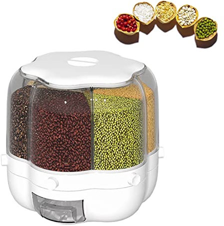 Rotating Dry Food Dispenser Large Capacity Rice Storage Container for Grains Snacks Candy Coffee Beans 33lbs [White]