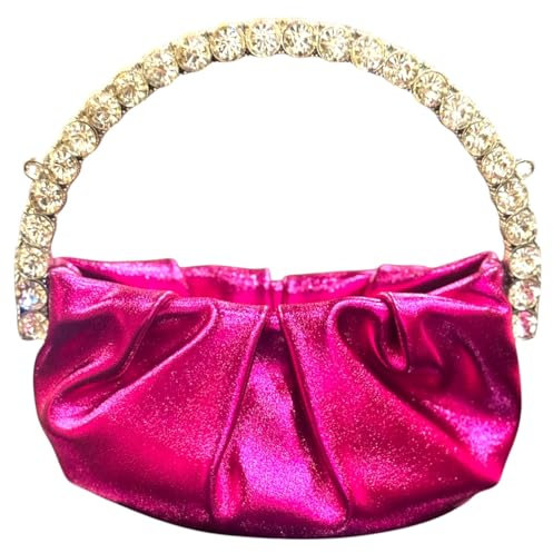 IMPERIAL STUDIOS Elegante pochette da sera con manico in strass argento metallizzato - Borsa di lusso in pelle PU per matrimoni, feste ed eventi formali da donna, Rosa scuro metallizzato, Elegant