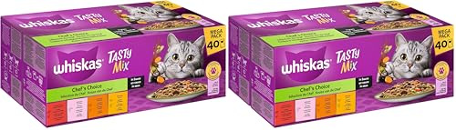 WHISKAS 1+ Katzenfutter nass - ab 1 Jahr - 40x85g Portionsbeutel - Katzennassfutter in Sauce – Hochwertiges Nassfutter für Katzen - Großpackung (Packung mit 2)