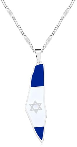 Tobestu Platinaplatinerad Israel Flagga Halsband - Religiöst Utskrift Hänge - Davidstjärna Smycken YA5139