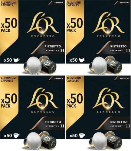L'OR Espresso Cápsulas de Café Ristretto | Intensidad 11 | 50 Cápsulas Compatibles Nespresso (R)* - Amazon Exclusive (Paquete de 4)