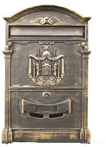 Vintage Wandbriefkasten - Retro Schmiedeeisen Bronze Briefkasten mit edlem Logo Antik Gold Wohndekoration für stilvolle Außen- und Innenbereich