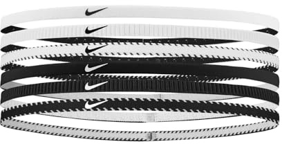 Nike Flex Classic Slim Stirnbänder 6 Stück dünne elastische Bänder für Sporthaar W/B (6 Stück)