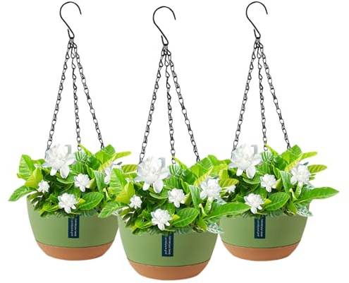 Cnwinu Lot de 3 pots de fleurs suspendus en plastique - Chaîne en métal - Crochet amovible - Pot de fleurs suspendu - Pour l'intérieur et l'extérieur - Décoration murale