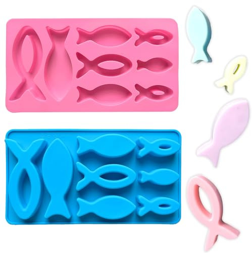 Moules en silicone - Moule à chocolat - 8 grilles - Moule rectangulaire en silicone - Pour savon, gâteau, fabrication de desserts, décoration de communion (rose et bleu)