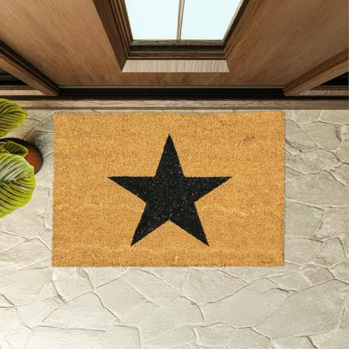 Garden Mile Black Star Large Front Door Mat Outdoor 100% Natural Coir Mat Heavy Duty Outside Door Matt Indoor Camping Coir Doormats Entrance Mat Floor Hallway ((60x40cm) Star Coir Mat)