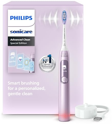 Philips Sonicare AdvancedClean Limited Edition Electric Toothbrush - Smart Screen, Pressure Sensor, Brush Head Replacement, 5 Brushing Modes and SmarTimer, Pink, Model HX3792/12