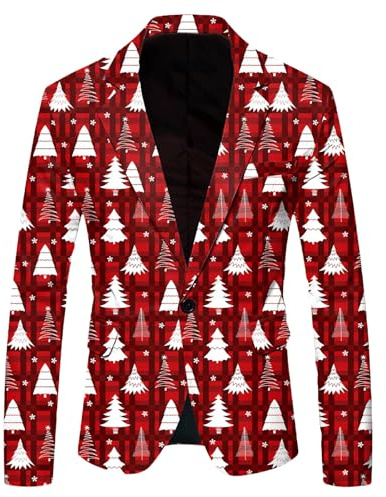 Sakko Hombre Navidad Navidad Sakko Carnaval Árbol de Navidad Divertido Traje Hombres Navidad Festiva Chaqueta Casual Trajes Hombre Invierno Estampado Chaqueta, rojo, XL