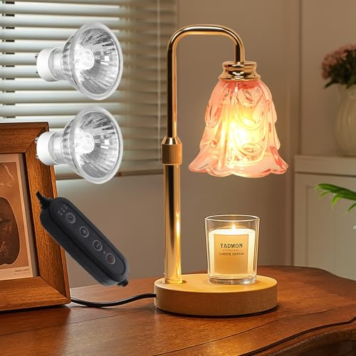 Paryou Candle Warmer Lamp with Timer Electric Adjustable Height Candle Warmer Dimmable Wax Warmer Lamp Jar Candles with 2 Bulbs for Home Decor & Office