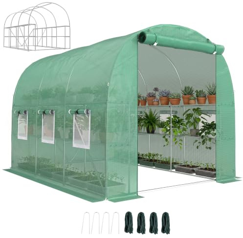 Outsunny Invernadero de Exterior 2,8x2x1,9 m con Estantes Anti-UV Verde
