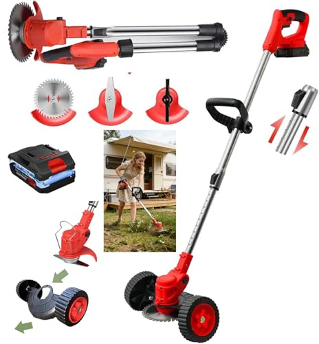 Hooha Rasenschere Mit Akku 21V 2000mah Lithium-Batterie 880W 3-In-1 Freischneider Inkl.1x Kreissäge 2X Klinge Aus Edelstahl5x Kunststoffklingeals Für Unkraut Auf Campingplätzen Beseitigen