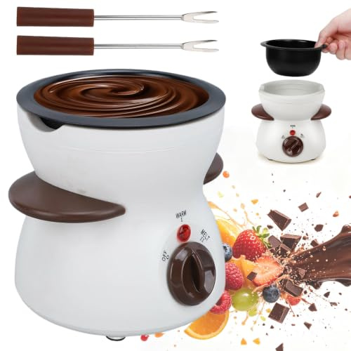 Umllpet Elektrisk chokladfondue 300 ml, chokladsmältare med 8 gafflar i rostfritt stål, fondue-set för att smälta choklad och kuvertbehållare, temperaturregulator för desserter, fester, jul