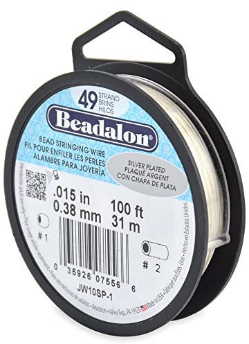 Beadalon 49-Strand Bead Stringing Wire, 0.015-Inch, Silver Plated, 100-Feet